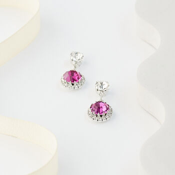 Fuchsia Pink Swarovski Crystal Snow Drop Earrings, 6 of 6