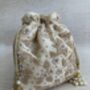 Gold Handcrafted Embroidered Potli Bag/Wrist Bag, thumbnail 5 of 5