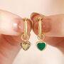Mismatched Crystal Enamel Heart Huggie Hoops In Gold, thumbnail 1 of 4