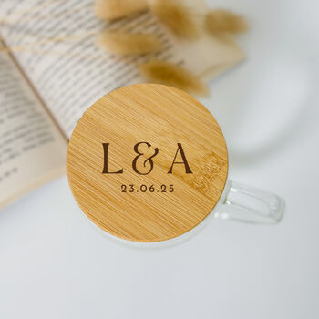 Personalised Double Wall Glass Mug With Initials Engraved Lid, 2 of 5