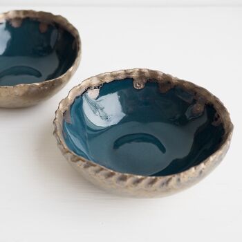 Handmade Teal And Gold Ceramic Ring Dish, 2 of 10