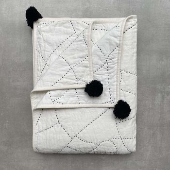 Phoebe Hand Stitched Quilted Throw Ivory And Black, 7 of 8