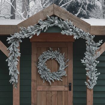 Pre Lit Outdoor Snowy Christmas Wreath And Garland, 2 of 5