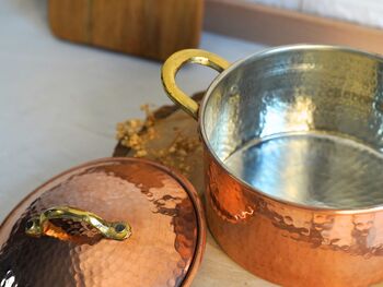Hammered Solid Copper Cookware Set With Lid, Tin Lined Inside, 7 of 8