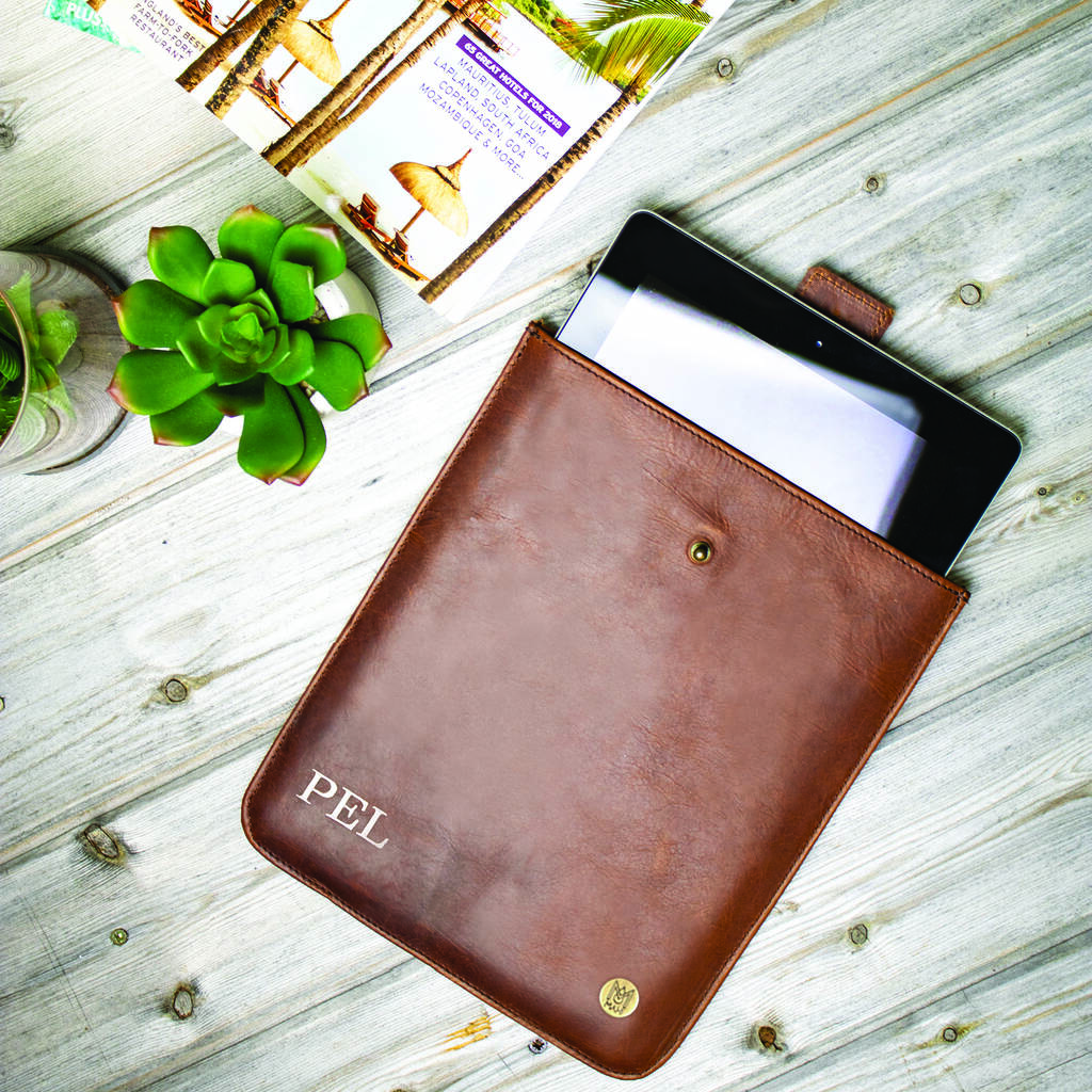 Personalised Leather Stockholm iPad Sleeve/Case Brown, 1 of 6