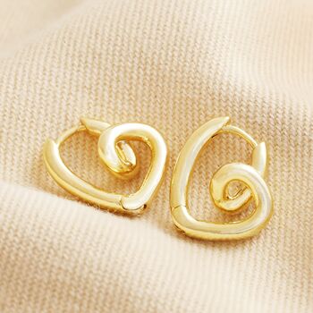 Small Scribble Heart Hoop Earrings In Gold, 2 of 4