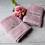 Personalised Dusky Pink And Blue Wedding Towels, thumbnail 3 of 3