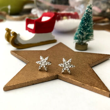 Sterling Silver Snowflake Earrings, 6 of 12