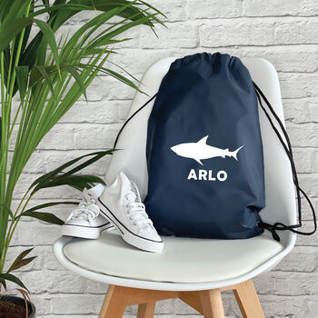 Kids Personalised Shark Drawstring Bag, 6 of 7