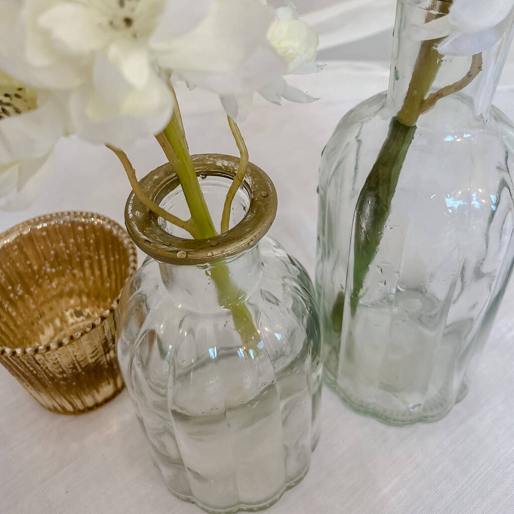 Vintage Glass Bottle Vase With Gold Rim Two Sizes By The Wedding of my