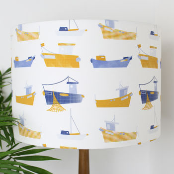 Seaside Boats Fabric Drum Lampshade, 2 of 3