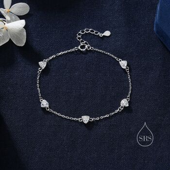 Sterling Silver Trillion Cut Cz Bezel Bracelet, 7 of 12