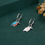 Sterling Silver Enamel Kingfisher Detachable Huggie Hoop Earrings, thumbnail 4 of 12