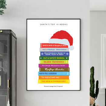 Personalised 'Santa's Top 10 Books' Book Lovers Print, 3 of 4