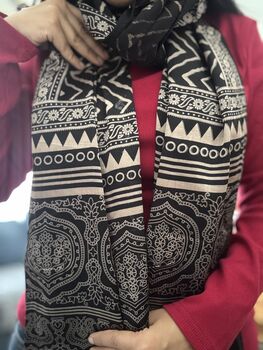 Ajrakh Print Mashru Cotton Silk Scarf, Indian Print, 3 of 12