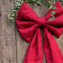 Extra Large Deep Red Christmas Bow In Natural Fabric, thumbnail 3 of 3
