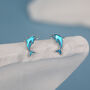 Sterling Silver Dolphin Stud Earrings With Blue Enamel, thumbnail 5 of 11