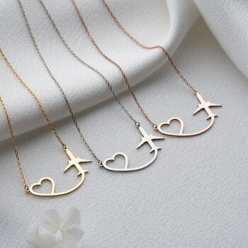 Wanderlust Journey Heart Airplane Necklace, 5 of 9