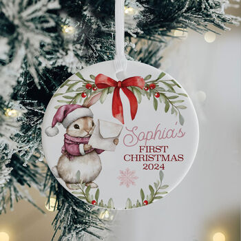 Personalised Baby's First Christmas Keepsake Ornament In Pink, Blue Or Red, 3 of 5