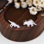 Mismatched T Rex Tyrannosaurus And Triceratops Dinosaur Stud Earrings In Sterling Silver, thumbnail 6 of 11