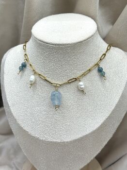Aquamarine March Birthstone Gold Plated Tarnish Free Charm Necklace, 4 of 6