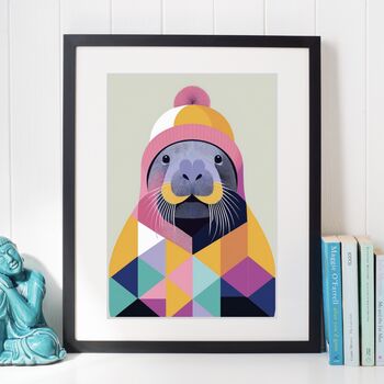 Cosy Walrus Portrait Illustration Art Print, 2 of 3