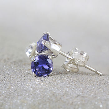 Blue Iolite Gemstone Stud Earrings In Silver Or Gold, 3 of 6