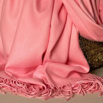 Super Soft Plain Pashmina Tassel Scarf In Baby Pink, 3 of 4