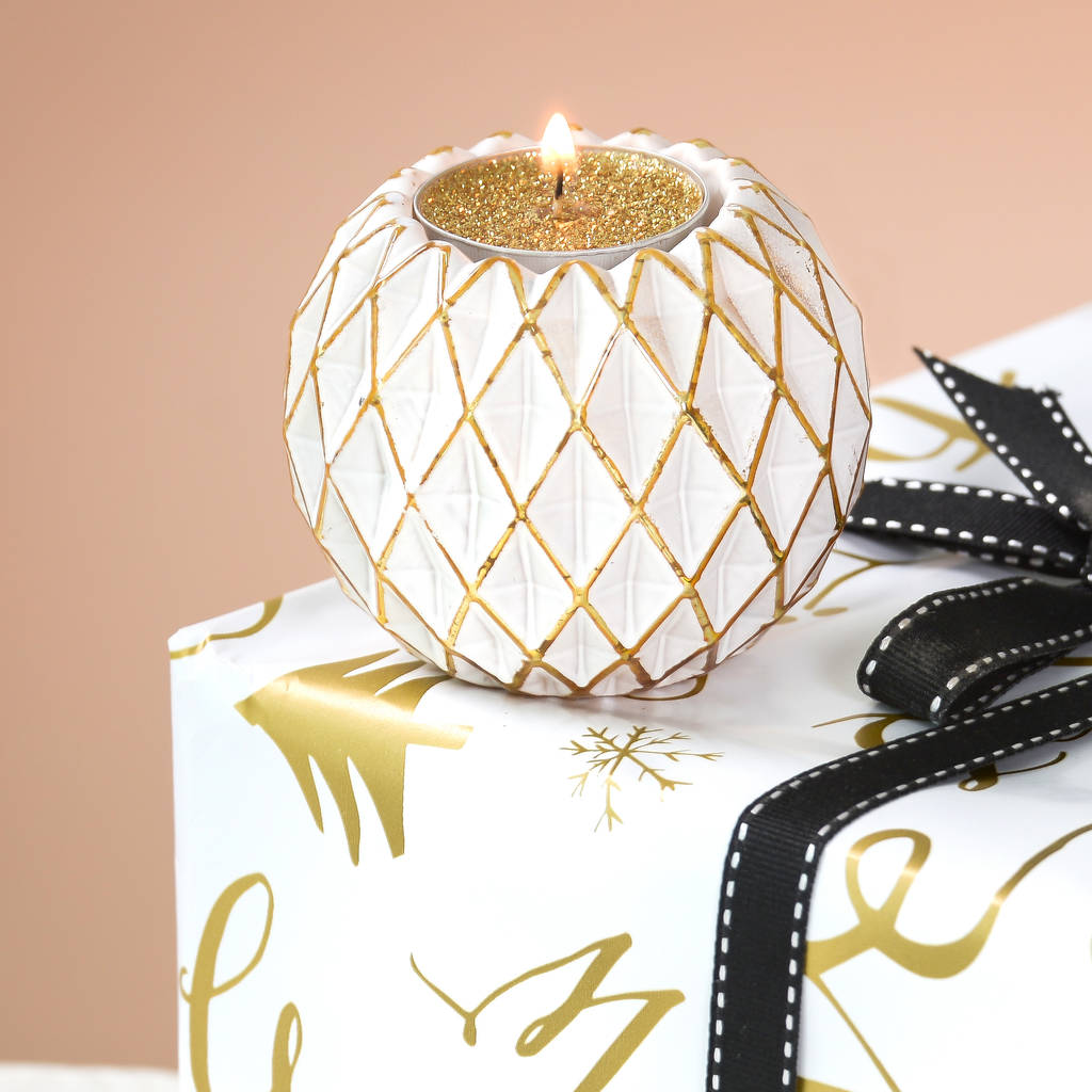 Hexagonal White And Gold Candle Holder By The Best Room