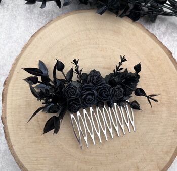 Gothic Black Flowers Hair Comb, 3 of 6