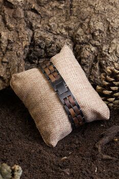 Kyoto Engraved Stainless Steel And Walnut Wood Bracelet, 4 of 7