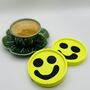 Smiley Face Coasters/ Trays Neon Yellow Set Of Two, thumbnail 4 of 12