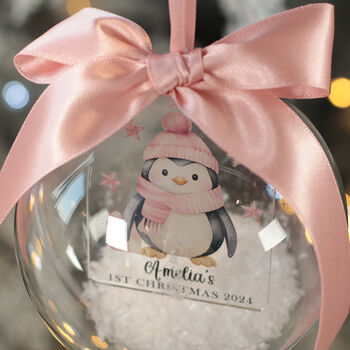 Baby's 1st Christmas Penguin Snowy Acrylic Bauble Decoration, 2 of 8