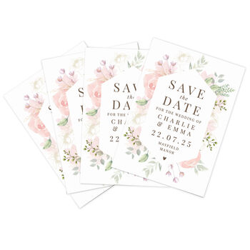 Personalised Wedding Invites 'Save The Date' Soft Floral Set Of 36, 5 of 5