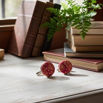 Pink And Orange Silk Brocade Covered Cufflinks, 4 of 6