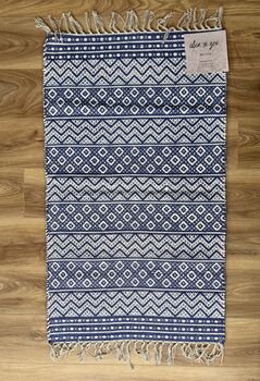 Blue And White Geometric Patterned Rug, 69cm X 114cm, 3 of 3