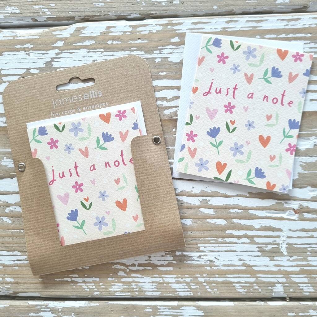 'Just A Note' Flower And Heart Pattern Pk Of Five Cards