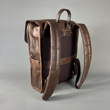 Cognac Leather Laptop Backpack With Luggage Strap, 7 of 10