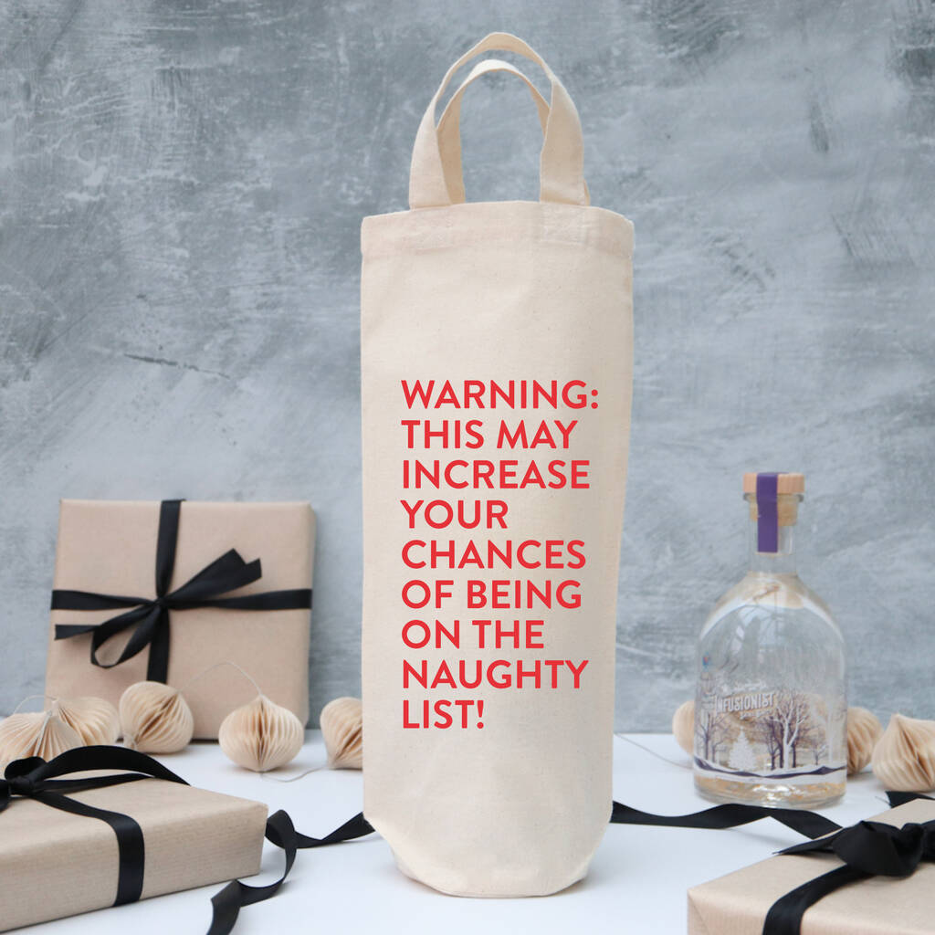 Funny Christmas Bottle Gift Bag 'Naughty List', 1 of 3