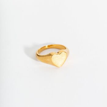 Brushed Heart Gold Vermeil Plated Signet Ring, 2 of 7