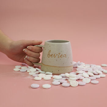 Bes Tea Handmade Ceramic Mug, White Or Pink Bestie Gift, 3 of 9