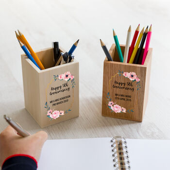 Personalised Happy 5th Anniversary Wood Gift Pen Pot, 3 of 4