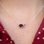 Silver Garnet And Light Amethyst Heart And Drop Necklace, thumbnail 3 of 4