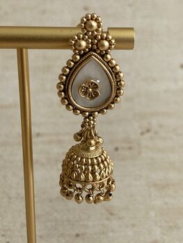Antique Gold Jhumki Indian Earrings, 7 of 7