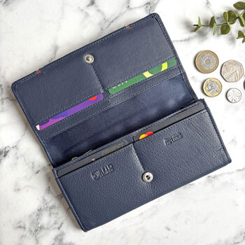 Women's Large Navy Leather Purse Rfid Secure, 3 of 3