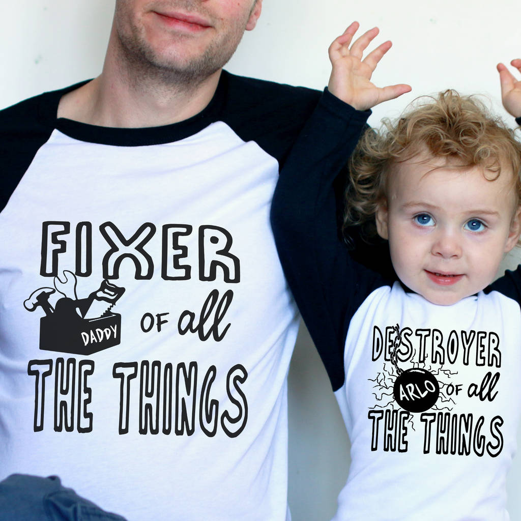 Personalised Fixer/ Destroyer Daddy And Me T Shirt Set