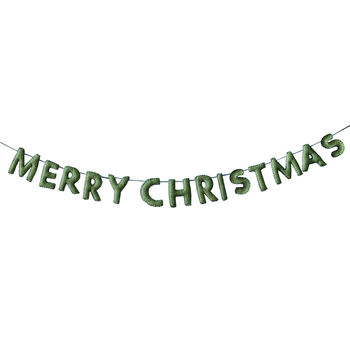 Green Felt Merry Christmas Bunting Banner, 2 of 3