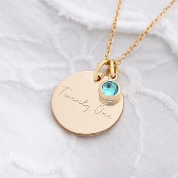 21st Birthday Disc And Birthstone Name Necklace, 3 of 12