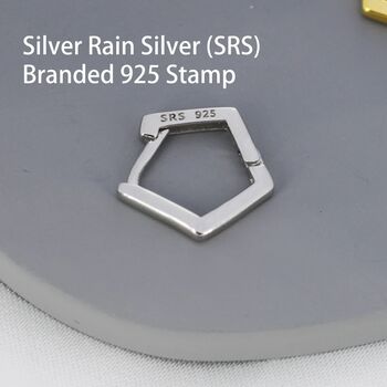 Sterling Silver Pentagon Huggie Hoop Earrings, 4 of 12