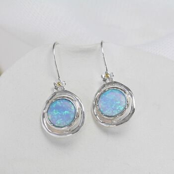 Handmade Blue Fire Opal Hook Earrings, 5 of 8